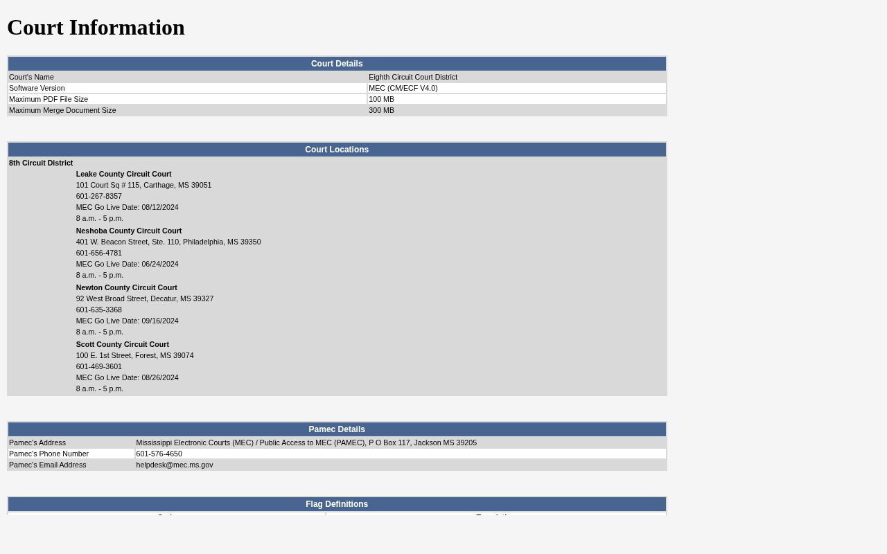 Neshoba County 72-hour release court record source at Eighth Circuit MEC