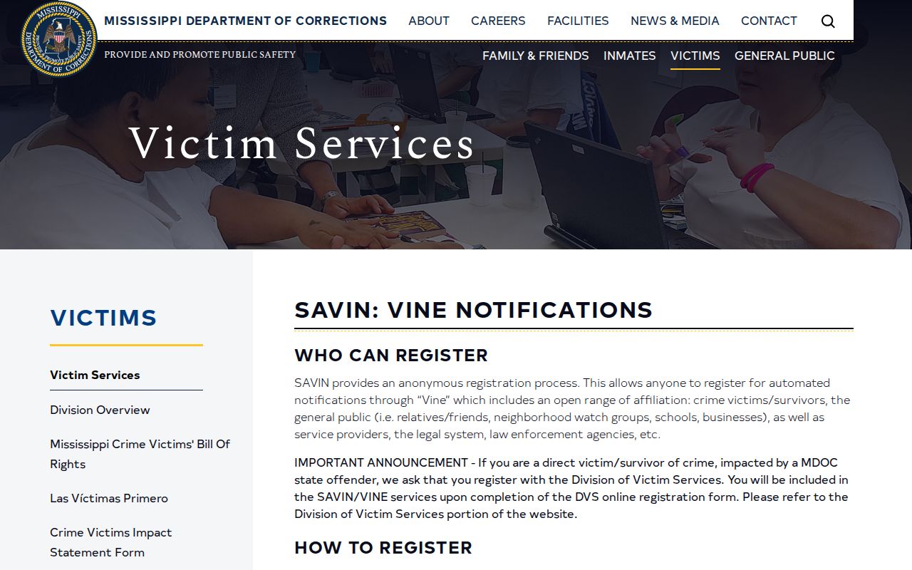 Mississippi SAVIN release notification instructions for a Neshoba County inmate